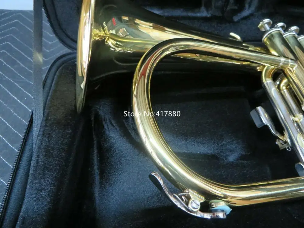 Lacquered Bb Flugelhorn Yellow Brass Bell Musical Instruments with Case Mouthpiece