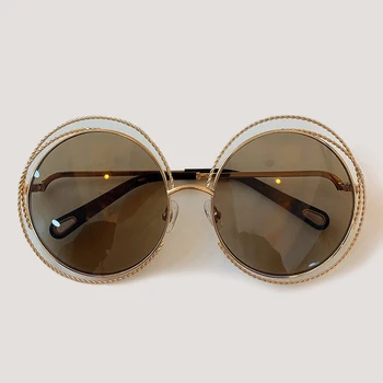 

Vintage Round Big Size lens Mirror Sunglasses Women Brand Designer Metal Frame Oversized Sun Glasses