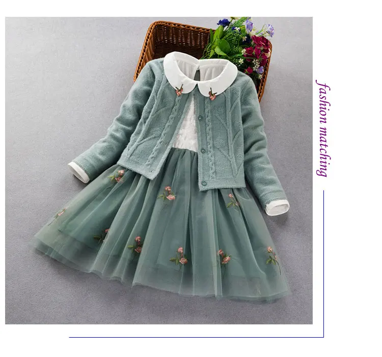 Элегантный комплект одежды для девочек на весну-осень, Детское пальто принцессы+ платье, костюм из 2 предметов для девочек, праздничная детская одежда для 3, 5, 8, 9 лет