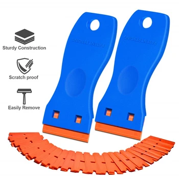 

4PCS Carbon Fiber Car Cleaning Car Wash Scraper + 200PCS 1.5" Double Edge Blade Auto Window Car Detailing Brush Car Accessories