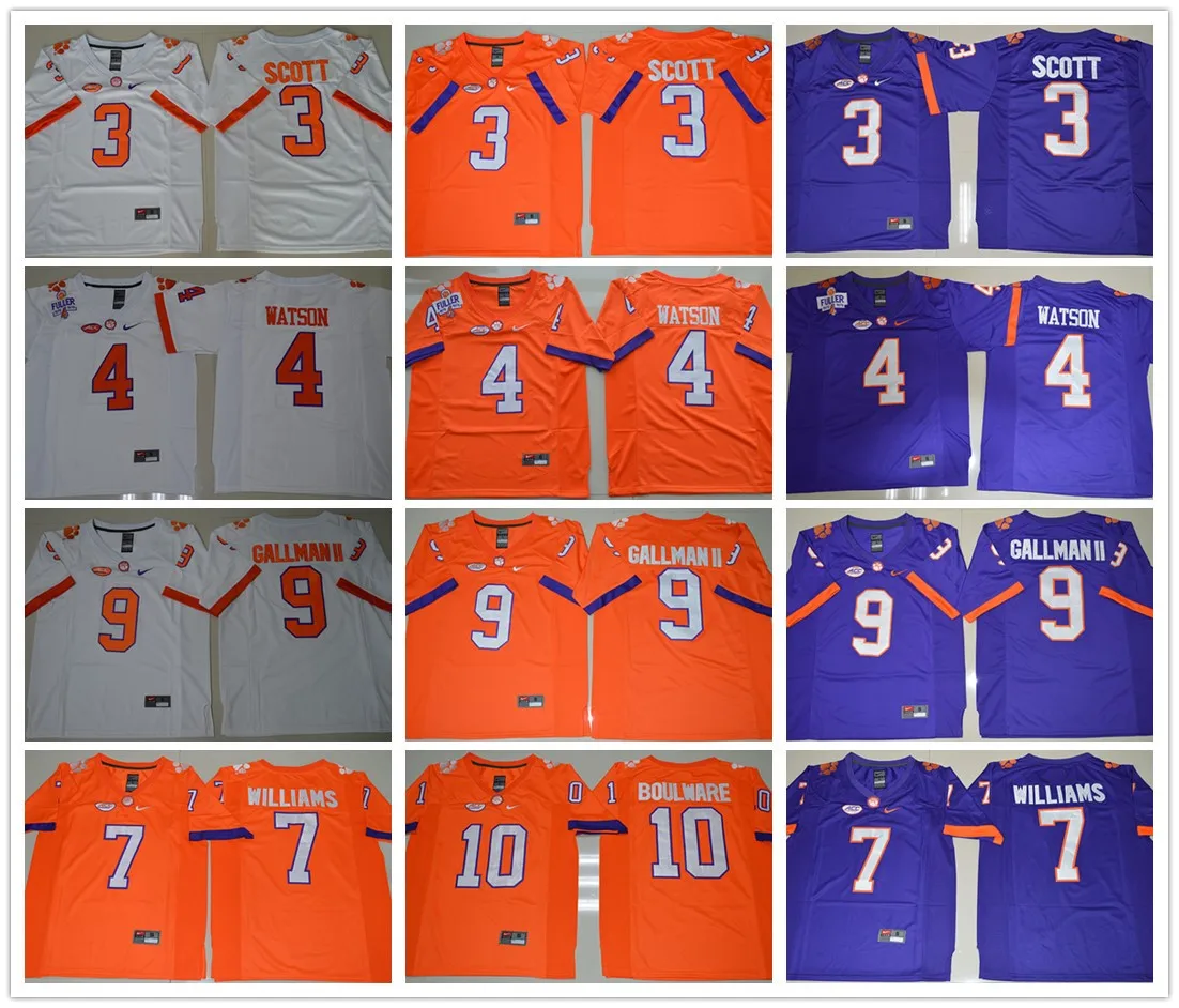 Новейший Clemson Tigers DeShaun Watson, Sammy Watkins, Wayne Gallman II, Artavis Scott Ben Boulware для мужских Джерси