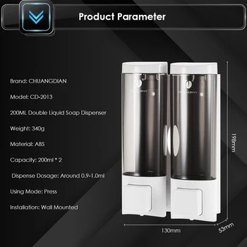 

CHUANGDIAN Manual Hand Soap Dispenser with Double Sided Foam Tape Wall Mount Hand Cleanser 200mlx2