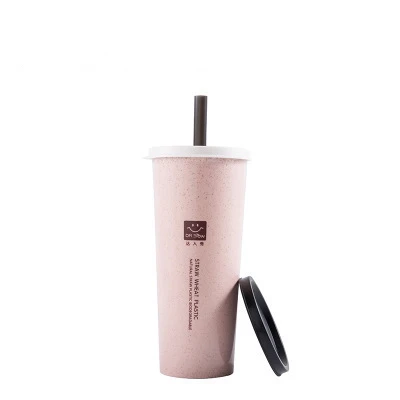 1 шт. простая чашка из пшеничной соломы с крышкой чашка Студенческая Портативная Сумка дорожная чашка пластиковая чашка для питьевой воды кофейная бутылка для детей трубка - Цвет: Pink