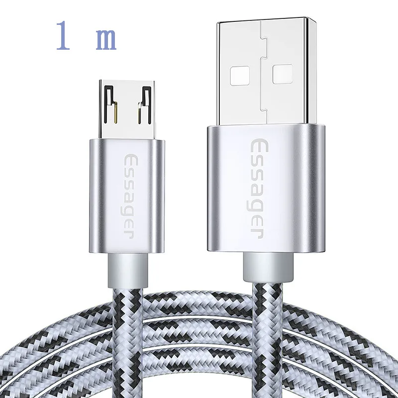 Essager светодиодный микро-usb кабель 2.4A быстрой зарядки для samsung Xiaomi Android мобильного телефона микро USB кабель для передачи данных-1 шт./2 м зарядный usb-шнур - Цвет: 1 m Silver