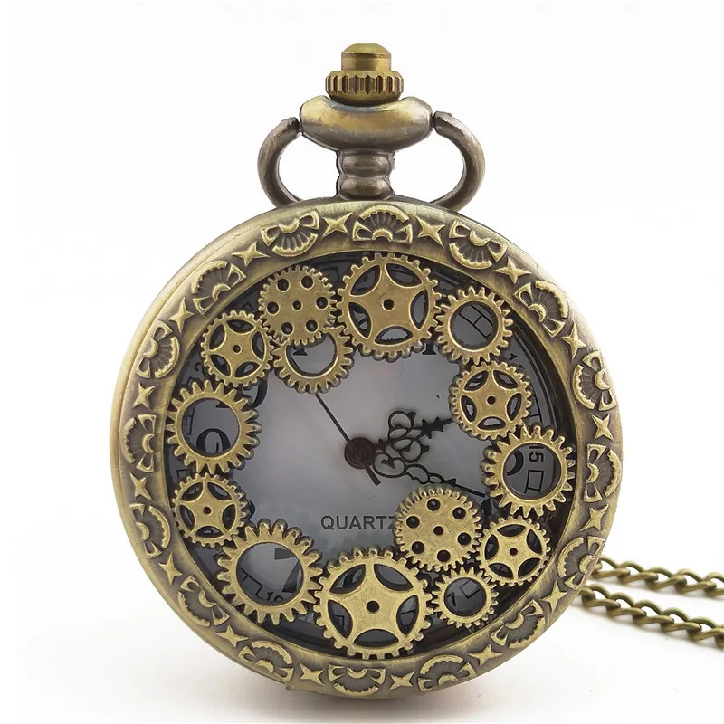 

Retro Bronze Large Size Hollow out Decorative Pattern, Big Flower Pocket Watch Retro Gear Pocket Watch Cool Anniversary