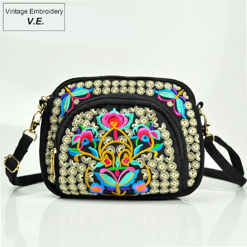 

Vintage Embroidery Women Canvas Messenger Bag Boho Small Flap Bag Ethnic Crossbody Bag Cellphone Coin Purse Bag