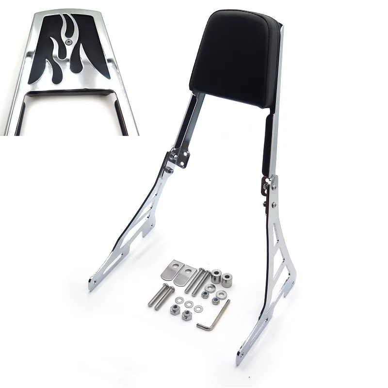 

Aftermarket motorcycle parts Chrome Flame Backrest Sissy Bar with Leather Pad For Harley Sportster 883 1200