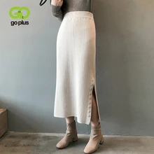 GOPLUS, зимние вязаные юбки, женские сексуальные юбки макси с высокой талией и пуговицами, офисные женские юбки, Faldas Mujer Moda Jupe Femme