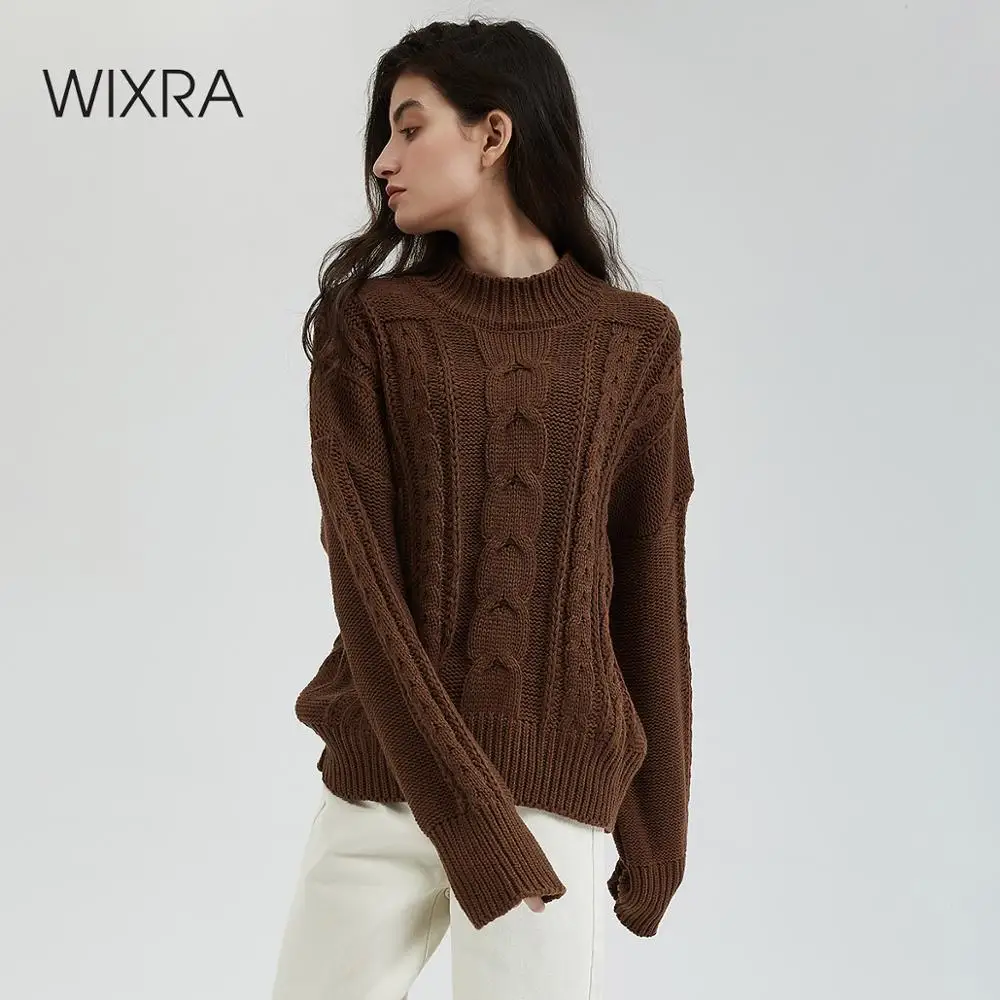 

Wixra New Chunky Sweater Women Autumn Winter Solid Basic Knitted Pullover Women Casual Turtleneck Jumpers Female Tops