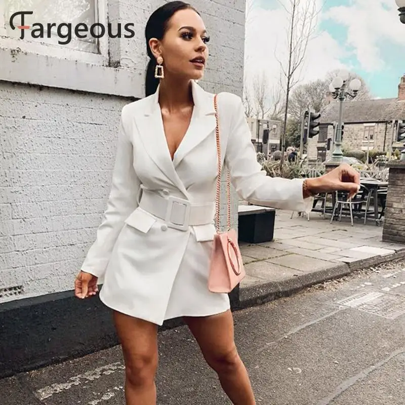 Fargeous двубортное платье-блейзер, женское офисное одноцветное короткое платье с поясом, женское элегантное розовое платье размера плюс