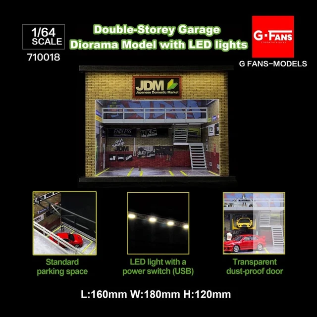 GFANS-MODEL 1: LEDライト付き64ジオラマダブルデッキガレージjdm 