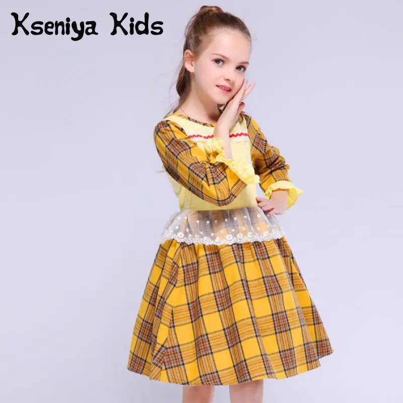 Kseniya Kids/сезон весна-лето; желтое Повседневное платье принцессы для маленьких девочек с длинными рукавами; милая Одежда для младенцев; костюм для девочек; детская одежда