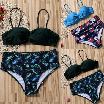 

Sexy Women High Waist Floral Print Bikini Set Swimwear 2020 New Push Up Padded Swimsuit Bathing Suit Beachwear Monokini Tankini