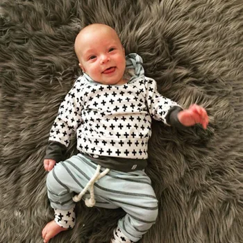 

Spring Autumn Newborn Clothes Fashion Casual Baby Outfit 2Pcs Striped Pinting Long Sleeve Hoodie+Trousers Infant Clothing Set