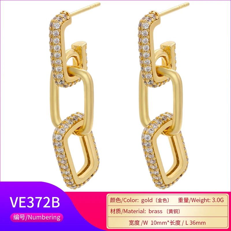 ZHUKOU 2021 NEW Gold/Silver color Rectangle Stud Earrings Creative Geometric Women stud Earrings Fashion Jewelry Wholesale VE372