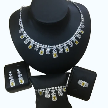 

missvikki 4PCS Luxury Statement Necklace Bracelet Earring Ring Wedding Zircon Dubai Trendy High Quality jewelry Sets New Design