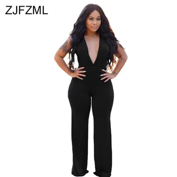 

High Waist Sexy Romper Womens Jumpsuit Sexy Deep V Neck Sleeveless Wide Leg Bodysuit Summer Female Club Party One Piece Overall