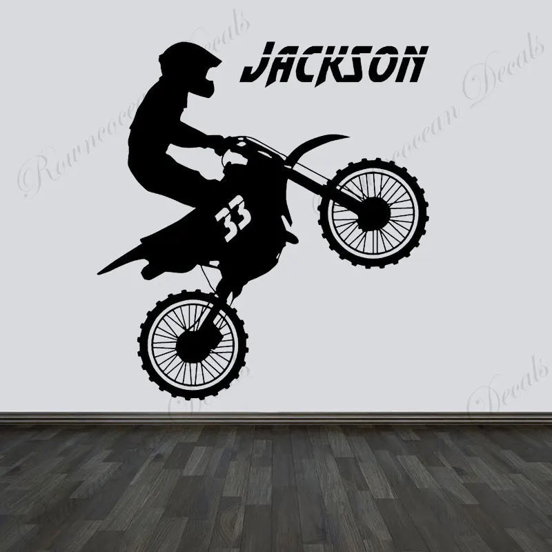 

Personalized Name & Number Motocross Rider Wall Sticker Extreme Sports Motorcycle Vinyl Home Decor Boys Room Decal Mural A824