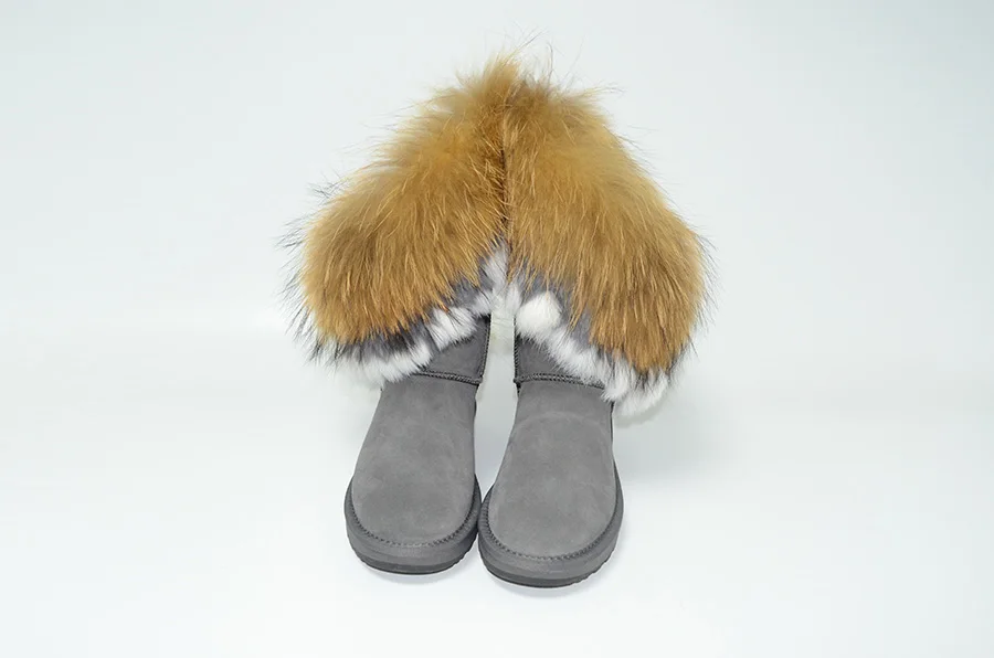 INOE обувь женская модные сапоги с натуральным лисьим мехом натуральная кожа коровья замша Классические замшевые тёплые уличные ботильоны