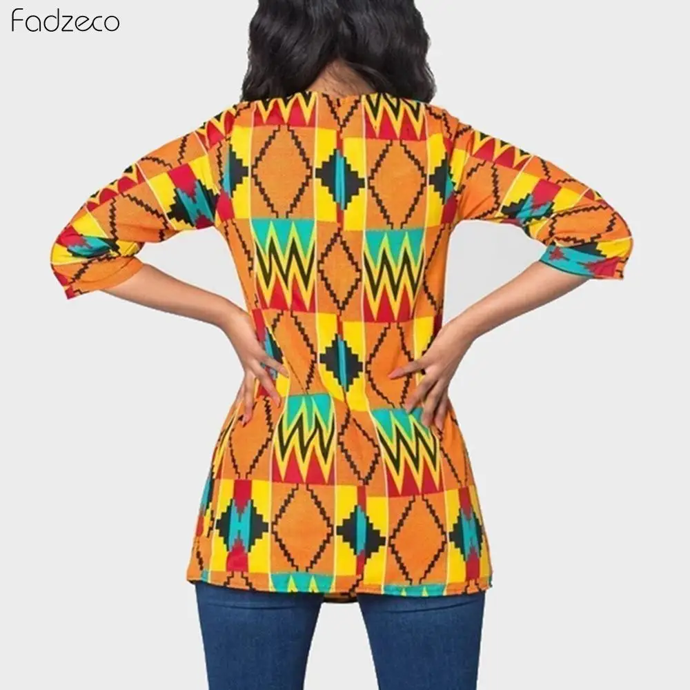Fadzeco African Women Clothes Dashiki Tops Half Sleeve Front Split Ankara Print T-Shirt Vestido Fashion Blouse African Clothing