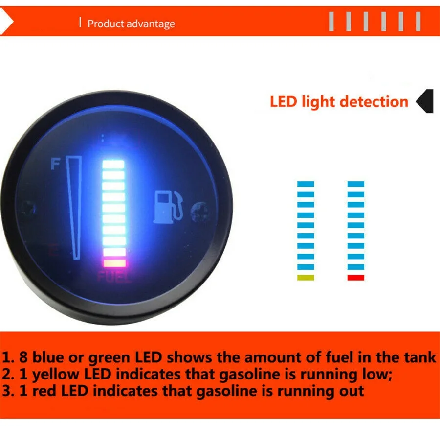 Новое поступление 12 В/24 В Универсальный " 52 мм Автомобильный датчик уровня топлива мотоцикл измеритель 8 Светодиодный светильник дисплей Прямая поставка поддержка