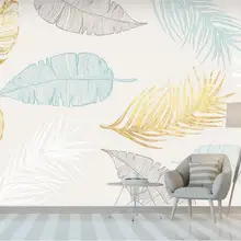 Изготовленные на заказ скандинавские ручная роспись золотые тропические листья ТВ Настенные обои, МУРАЛ