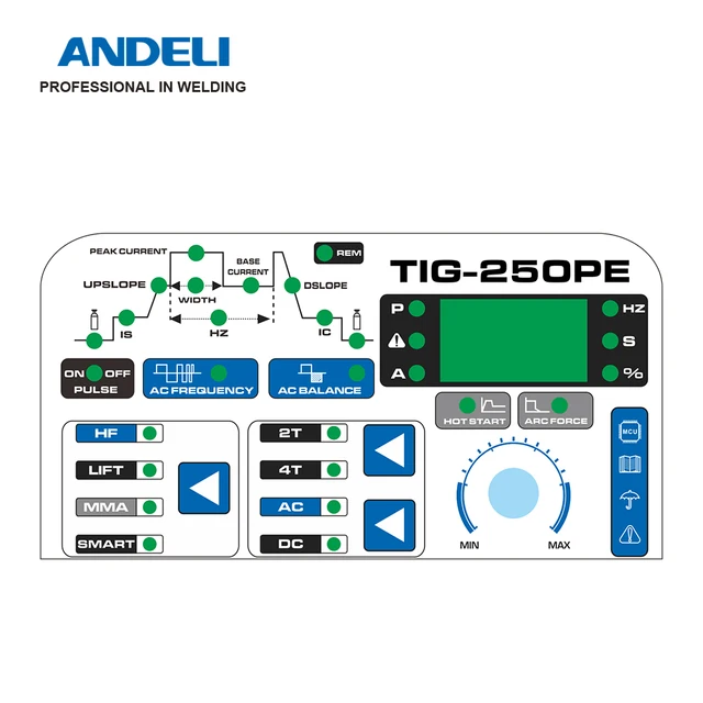 ANDELI-máquina de soldadura de aluminio TIG-250PE TIG, soldador inteligente multifunción HF/LIFT TIG/Pulse TIG/MMA/AC DC 5