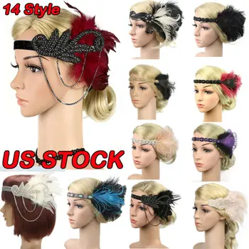 

Retro1920s Headband Feather 20's Bridal Great Gatsby Flapper Gangster Headpiece Party Hats Hot Sellings