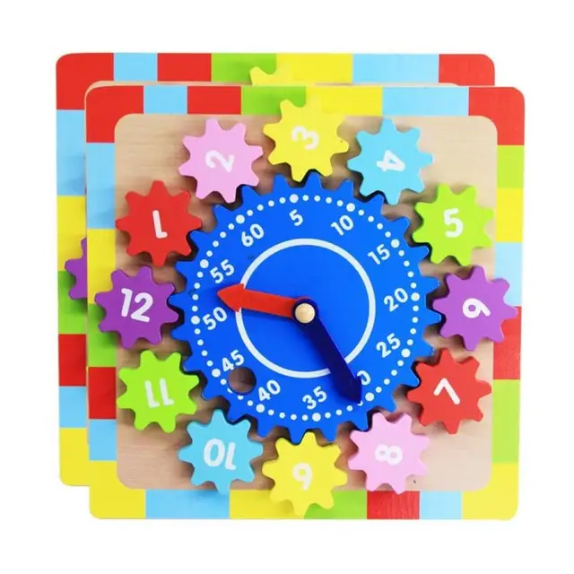 Kid Wooden Gear Block Multicolor Digital Clock Jigsaw Puzzle Early Education Puzzles Gadgets Matching Clock Toy For Children 1