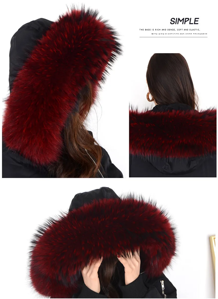 Winter Coat Female Neck Cap Long Warm Genuine Fur Scarf Big Size Neck scarf Fur Collar Real Raccoon Fur Women Scarves L44