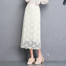 Юбка до бедра, длинная, двухслойная, новинка, осенняя и зимняя, Корейская версия, трикотажная юбка с кружевом