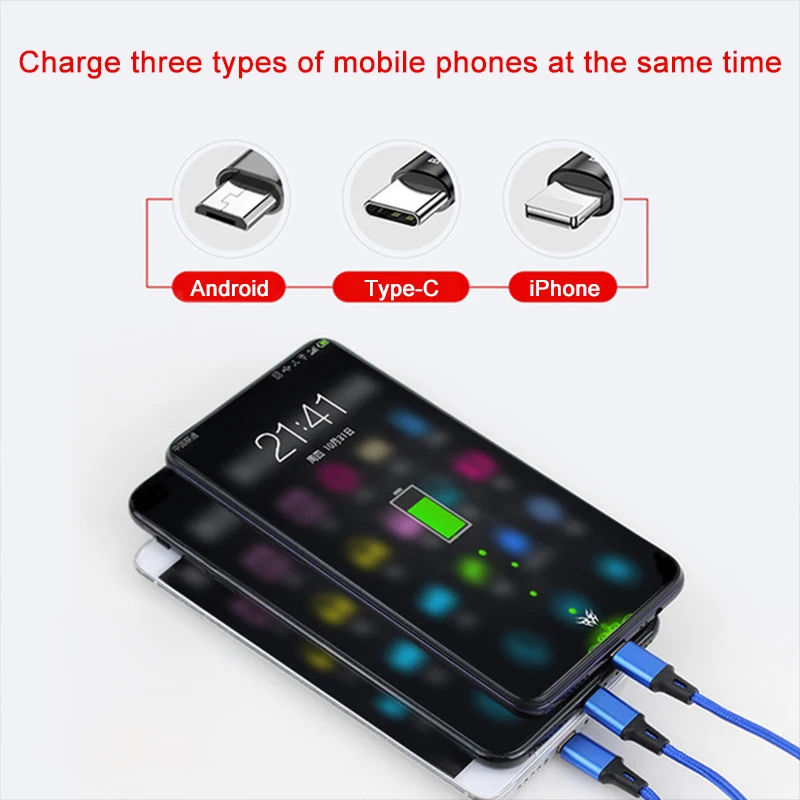 3 в 1 линия передачи данных Android iPhone type-C Быстрая зарядка линия многофункциональная три в одном плетеная зарядная линия