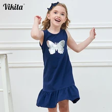 VIKITA/Летняя одежда для девочек; Детские платья с рюшами без рукавов; платье с бабочкой, Кроликом, звездой и блестками для девочек; детское Хлопковое платье