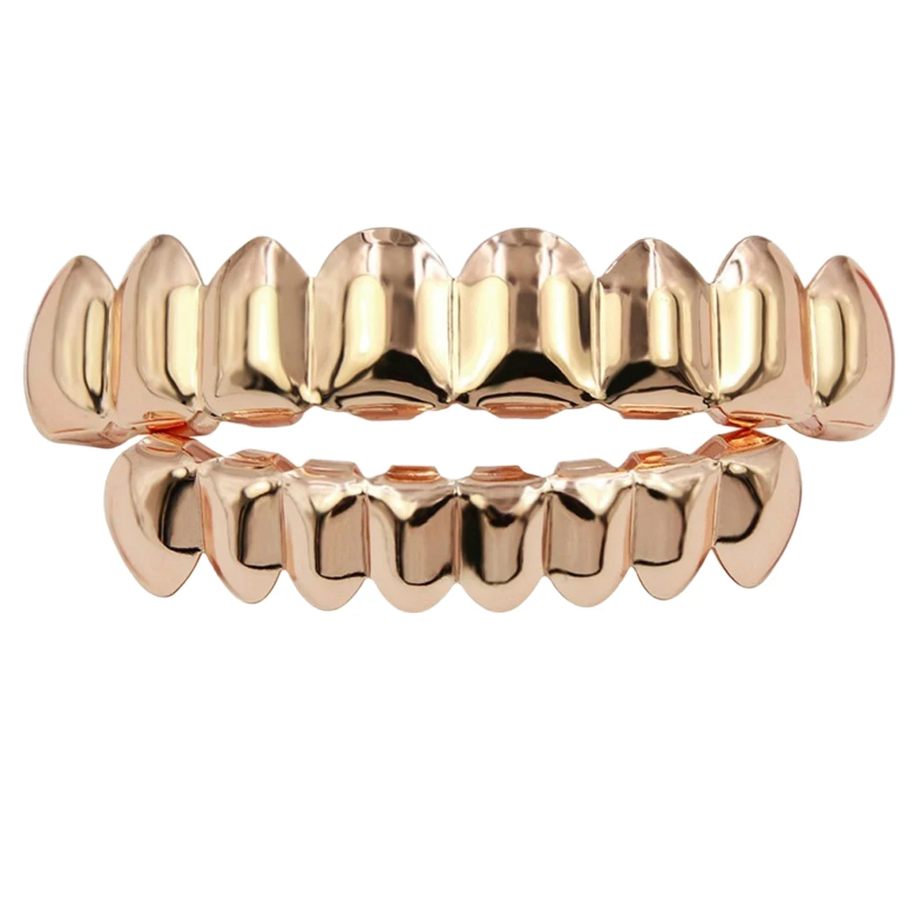 18K Gold Plated Mouth Grill for Mouth Top Bottom Hip Hop Teeth Grills Teeth Mouth with Molding Bars for Cosplay Party Tooth 