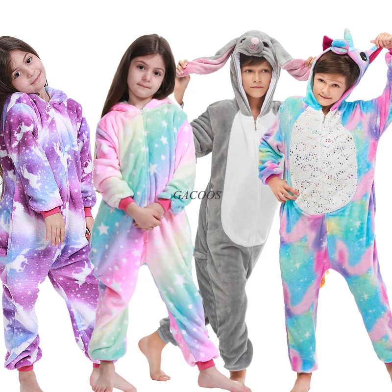 Kugurumi-Pijamas de unicornio niños y niñas, ropa de dormir Unisex de franela, de punto de invierno con Panda, - AliExpress