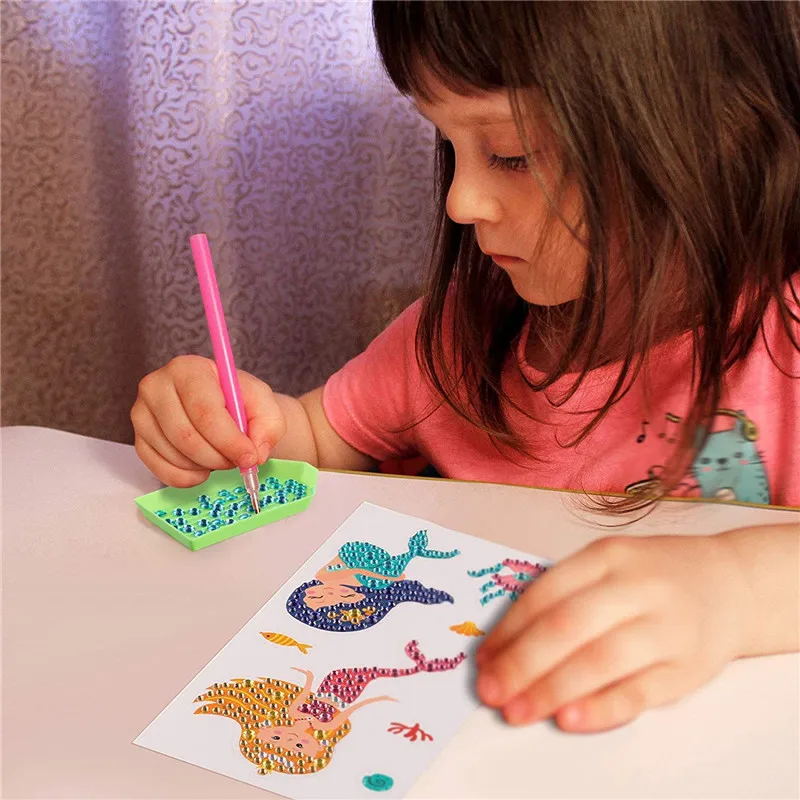 5D DIY Diamond Painting Sticker Kits for Kids Mermaid Princess Pattern Mosaic Sticker Crystal Paint By Number For Adult Beginner