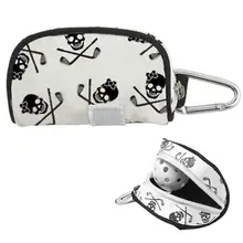

Mini Golf Ball Bag Tees Holder Skull Design PU Leather Golf Waist Pouch Storage Bag Container Zipper Closure Carabiner