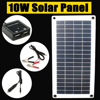 

Portable 10 W 12V Solar Panel Double USB Power Bank Board External Battery Charging Solar Cell Board Crocodile Clips Car charger