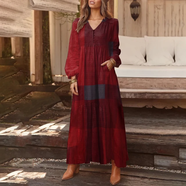 Bohemian Shirt Dress Women's Maxi Sundress ZANZEA 2021 Spring Elegant Casual V Neck Ruflle Vestido Female Long Sleeve Tunic Robe 5