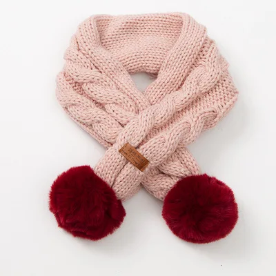 

2019 NEW autumn and winter warm and comfortable solid color scarf boys girls universal raccoon fur pom-pom kids Scarves