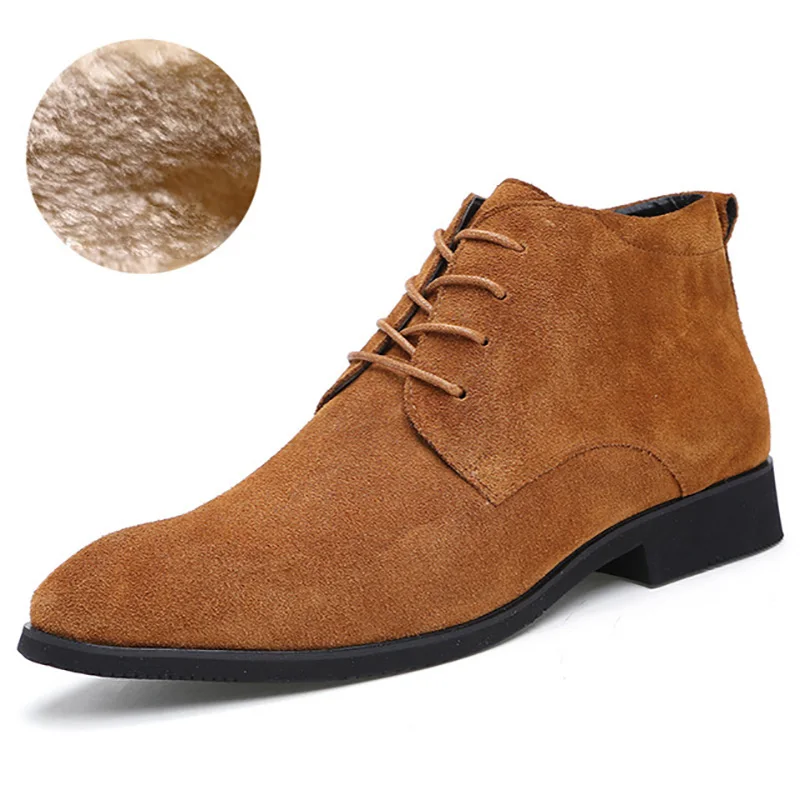 FONIRRA/ г. Модные демисезонные мужские ботинки повседневная кожаная обувь мужская обувь высокого качества обувь на шнуровке ботильоны 576 - Цвет: Brown  Velvet