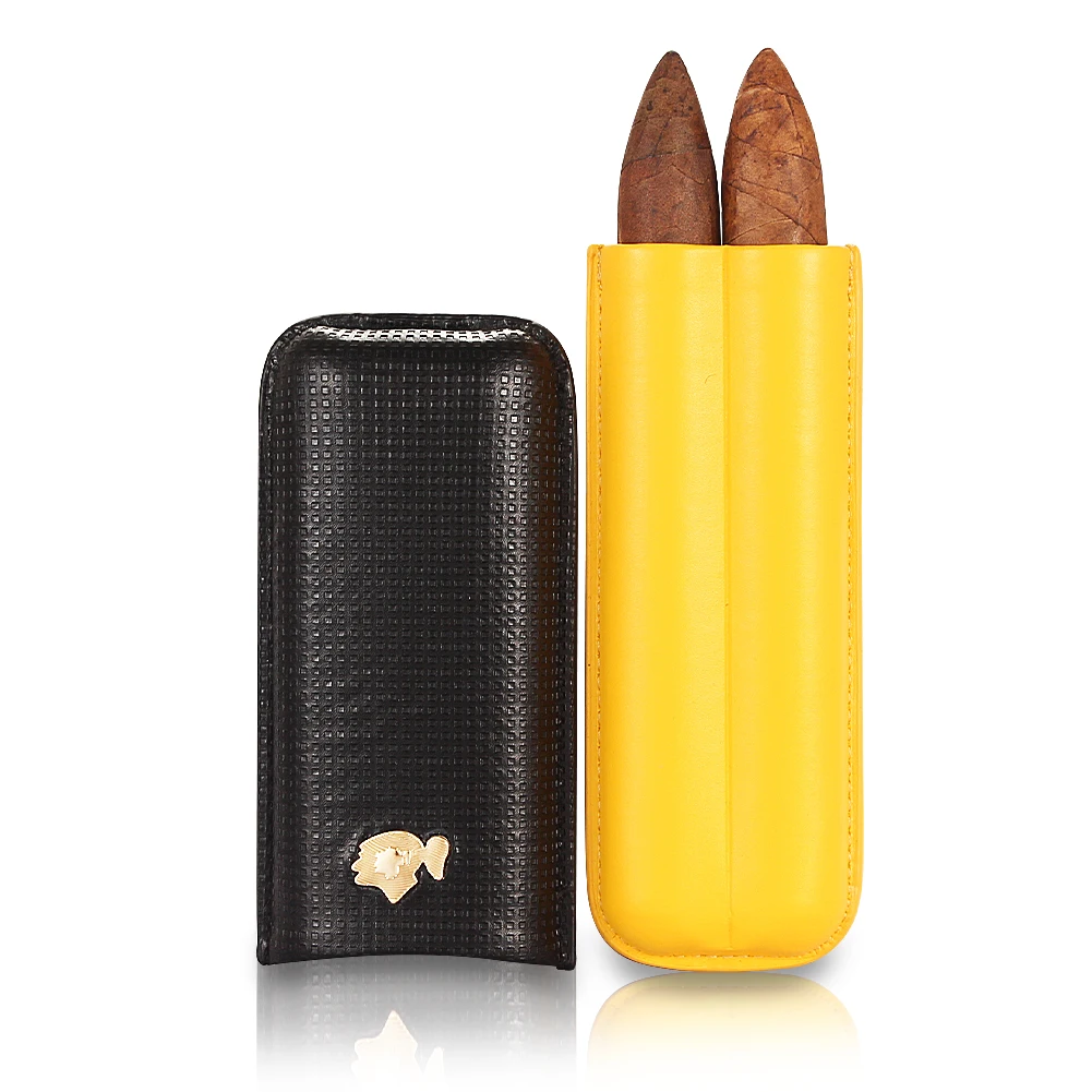 

Luxury Leather Cigar Case Travel COHIBA Humidor Holder 2 Tubes Cigar Humidor Box Portable Pocket Mini Cigar Box