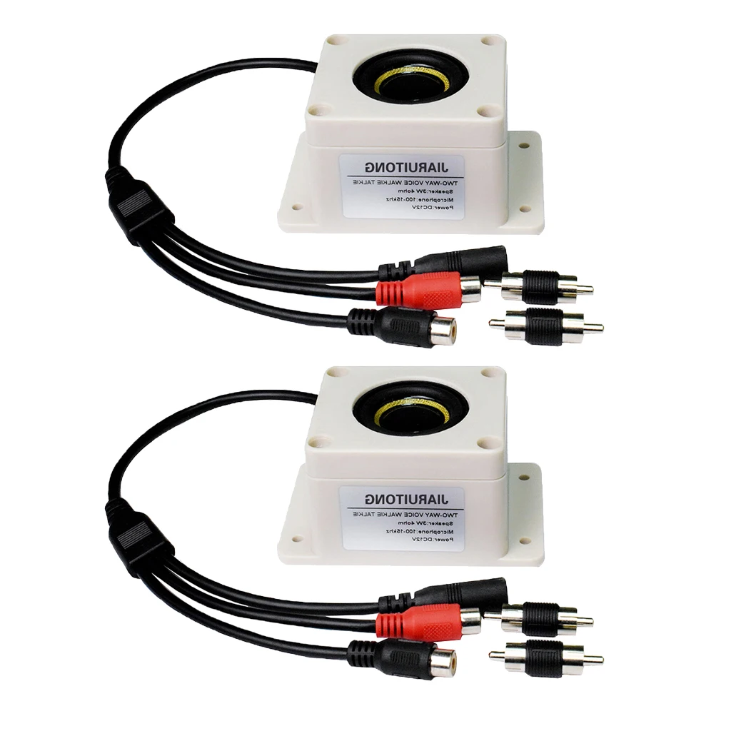 2 Pieces Waterproof Speaker with Mic, for Monitoring Camera, with Audio in/out & DC Input Port & 2x Male to Male Adapter