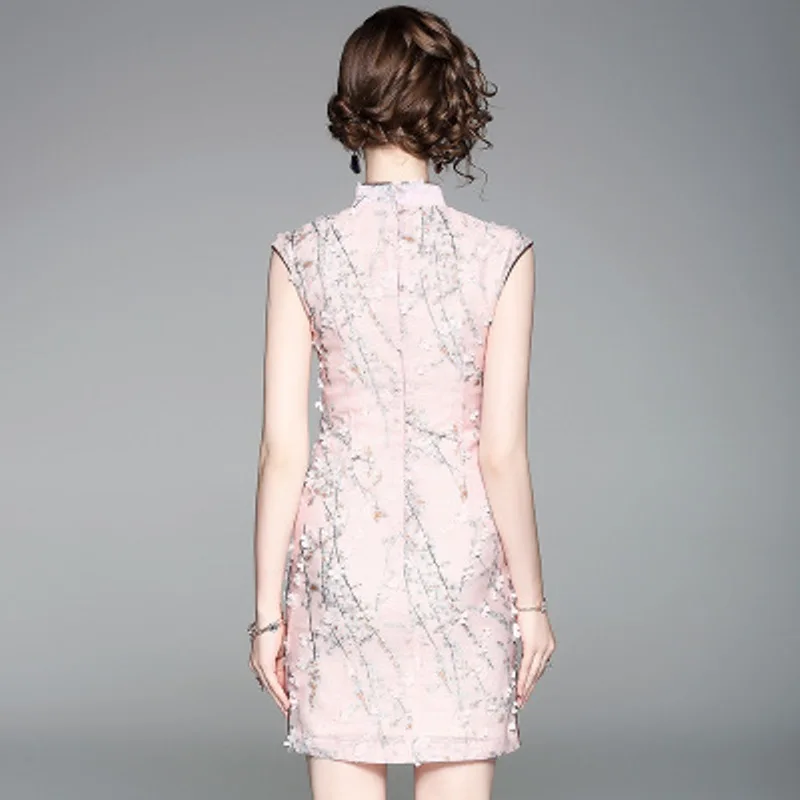 Chinese style Office work dress Superior quality Spring summer women elegant short dress Sleeveless retro Pencil dresses
