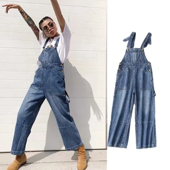 

Overalls high waist jeans women clothing 2020 spring new fashion blue Loose Softener casual trousers Wide leg pants streetwear