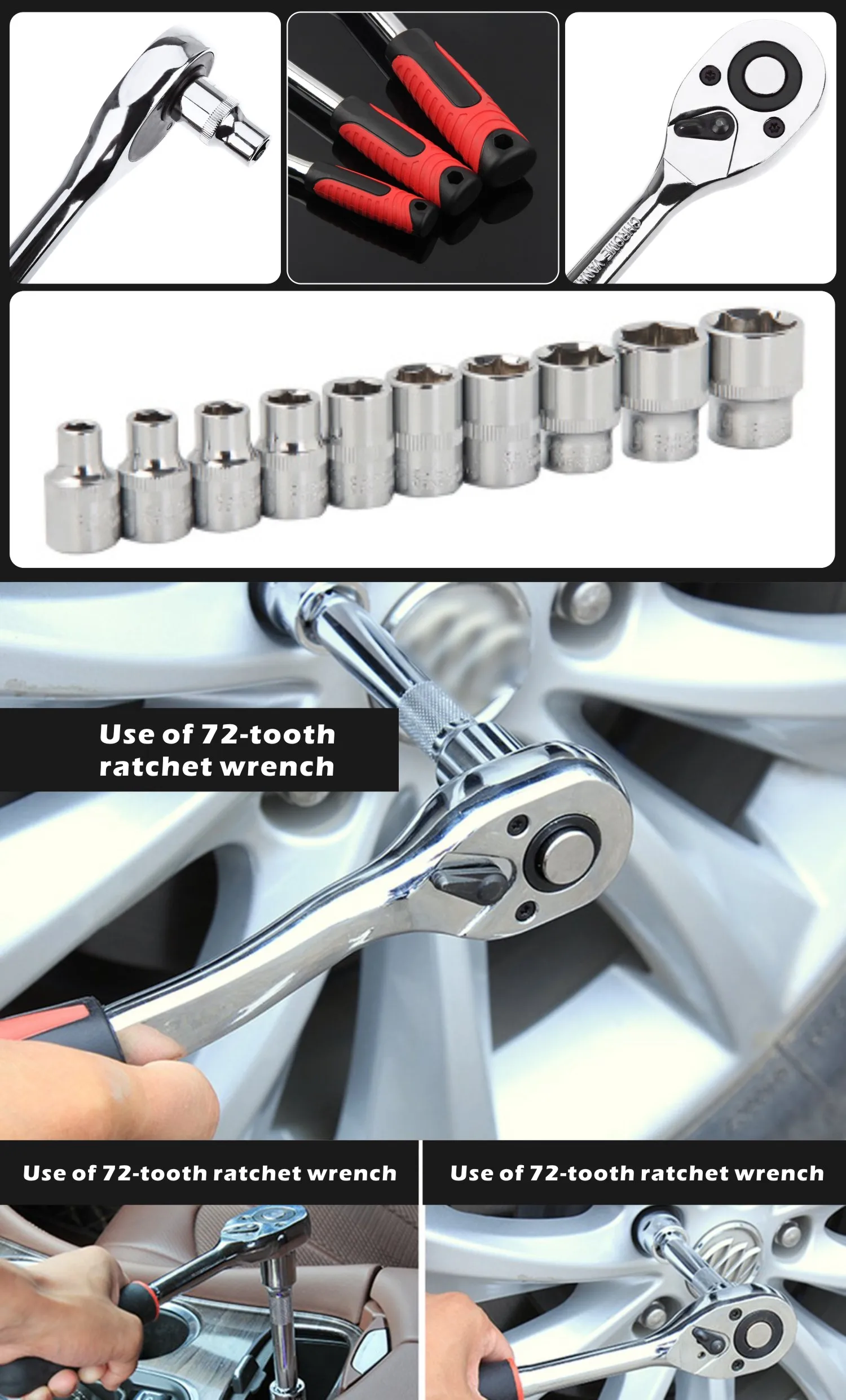 Clé à douille à cliquet 72 dents 1/4 ''3/8'' 1/2 '', Kit de pièces de