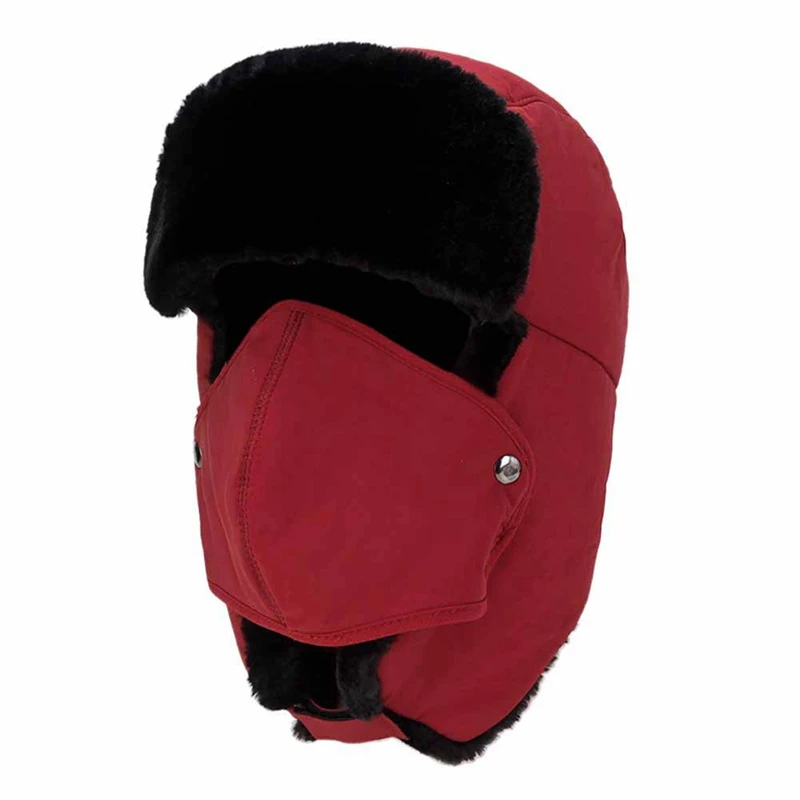 Зимняя шапка-бомбер пушистая Толстая теплая ветрозащитная унисекс маска для лица шапка, закрывающая уши аксессуары для верхней одежды
