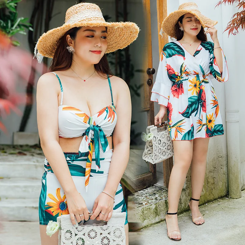 

Swimming Suit Women's Split Skirt Bikini Boxer Small Bust Gathering-Three-piece Set Belly Covering Large Size Slimming Blouse