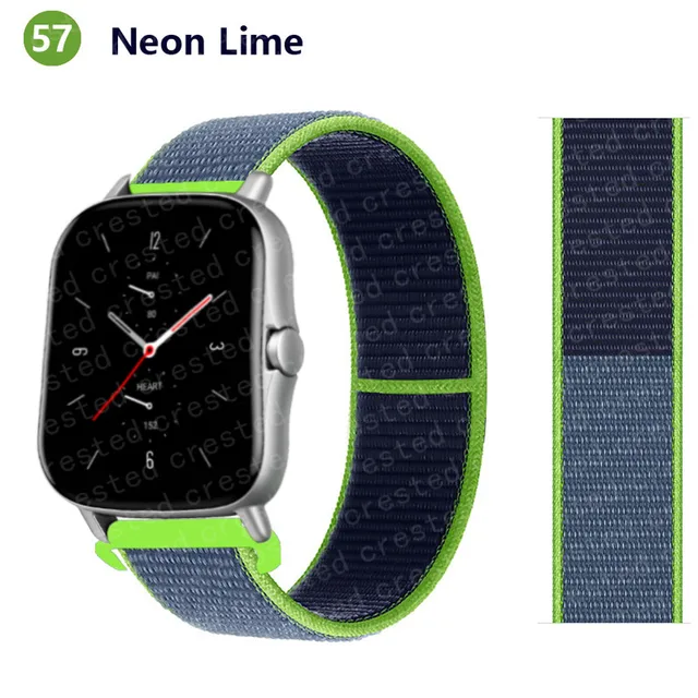 20/22mm Nylon band For Amazfit GTS/2/2e/GTS2 Mini/GTR 3 Pro 42mm/47mm/GTR2/2e/stratos 2/3 Sport Loop Bracelet Amazfit bip strap Neon Lime 58