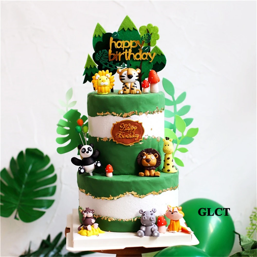 野生動物のおもちゃカップケーキトッパー新生児1誕生日プレゼントウサギキリンカニリス恐竜ケーキトッパー Cake Decorating Supplies Aliexpress